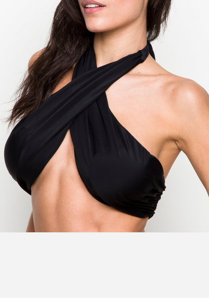 Bocas Wrap Swim Bikini Top Black recycled nylon