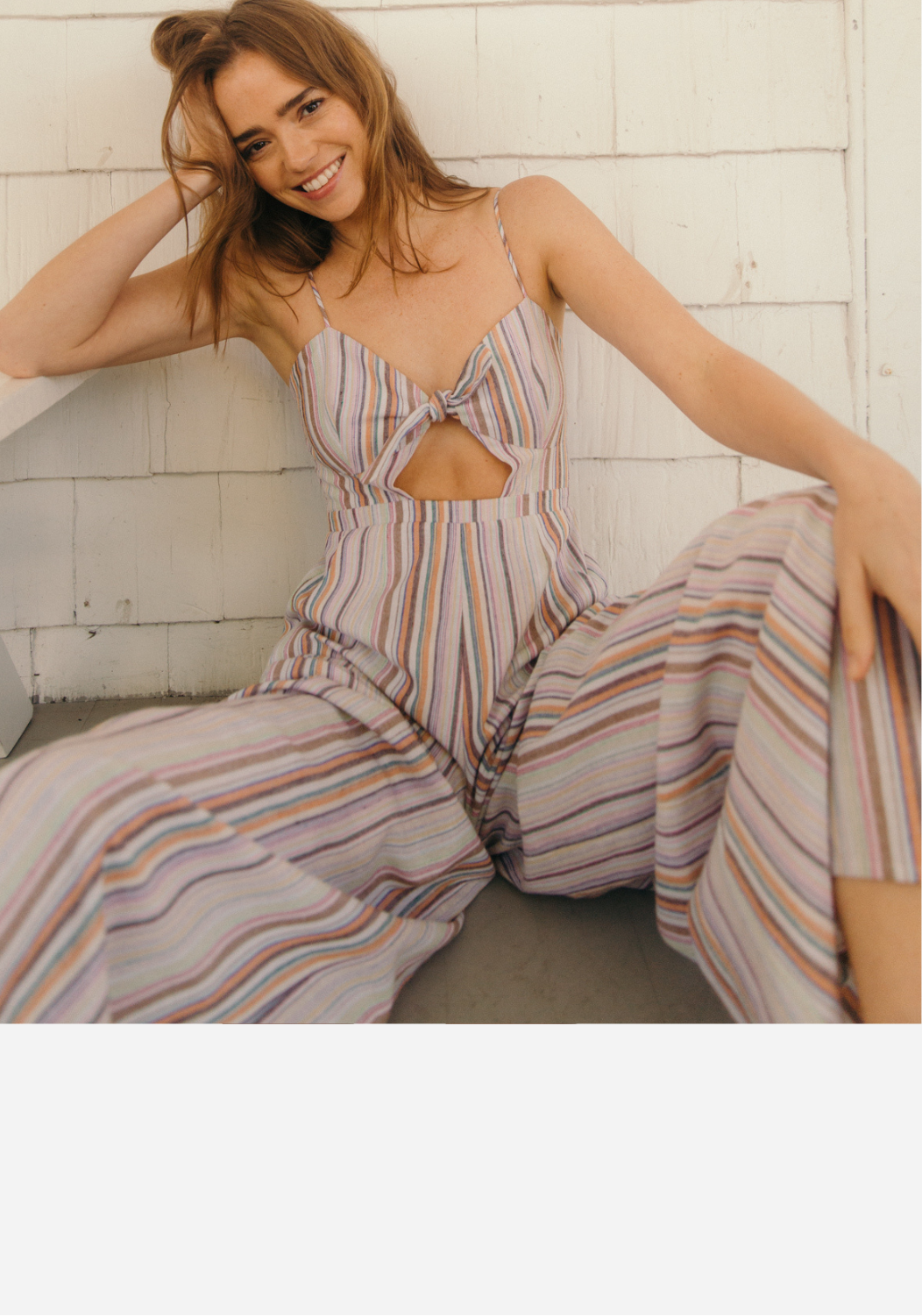 Linen jumpsuit striped sales