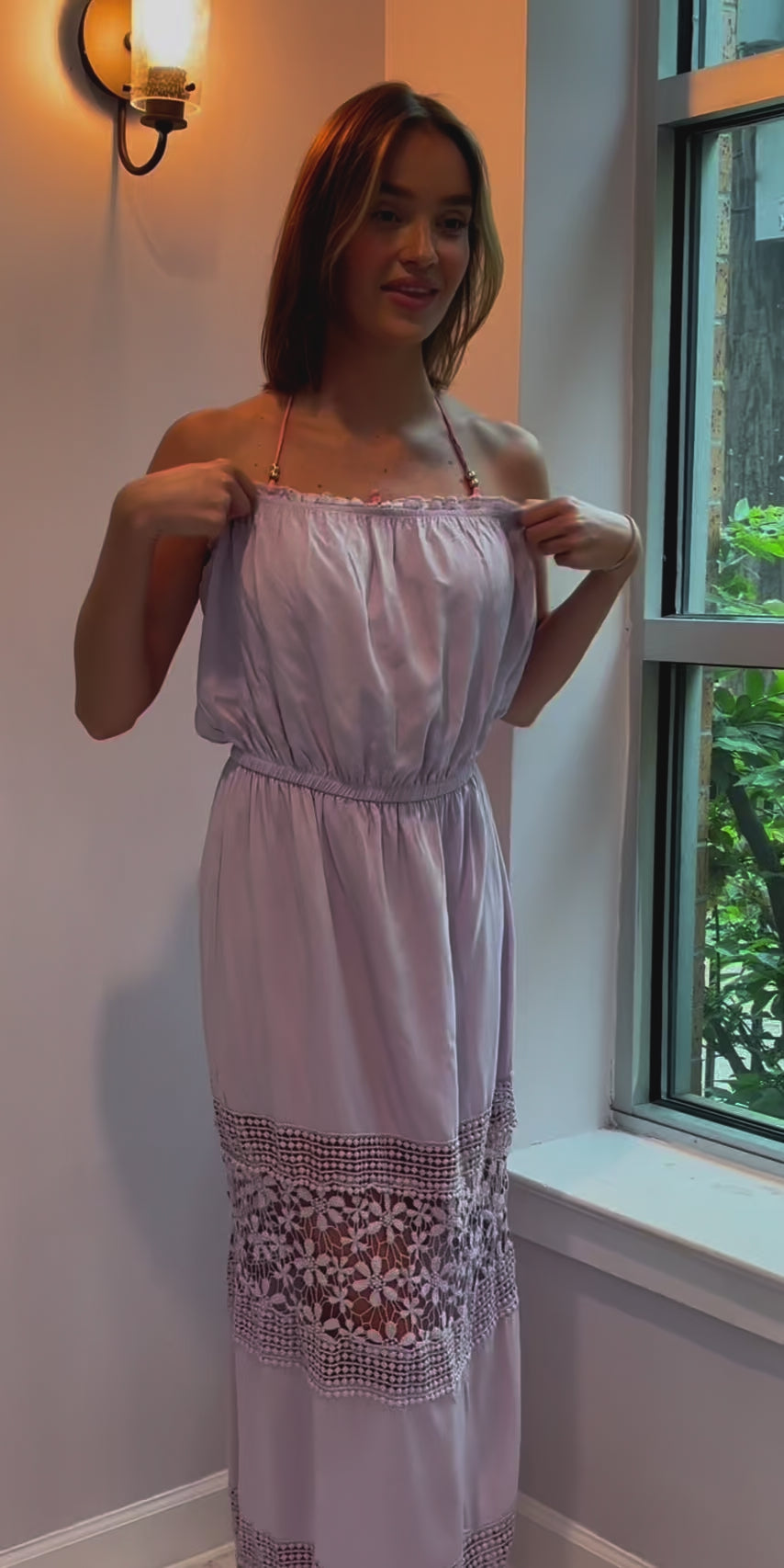 Charlotte Cotton Maxi Dress – Hamptons Dress with Lace Panels