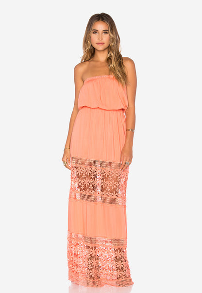 Charlotte Cotton Maxi Dress – Hamptons Dress with Lace Panels